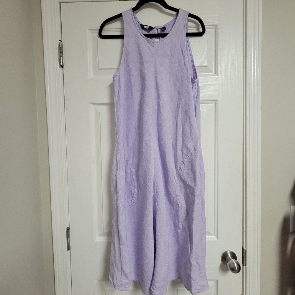 Lands End 100% Linen Shirt Dress In Lilac Size M/T.